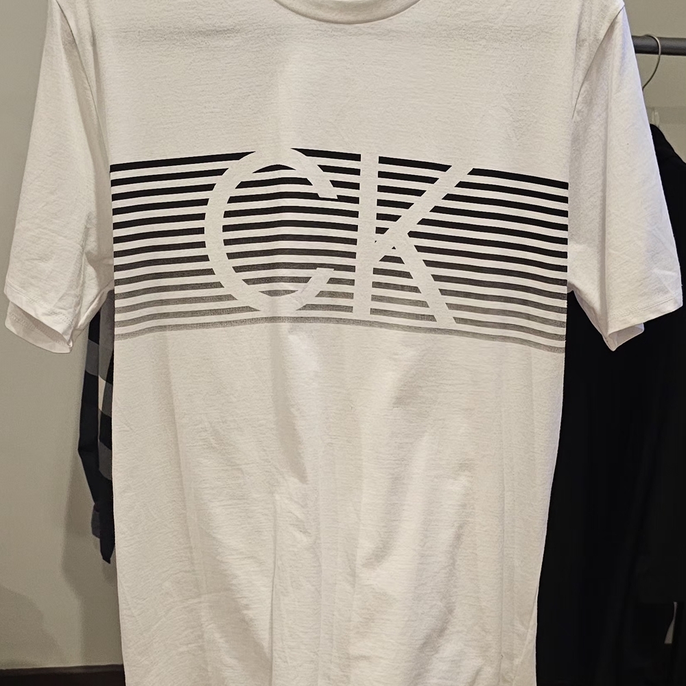 Calvin Klein White and Black Striped Tee